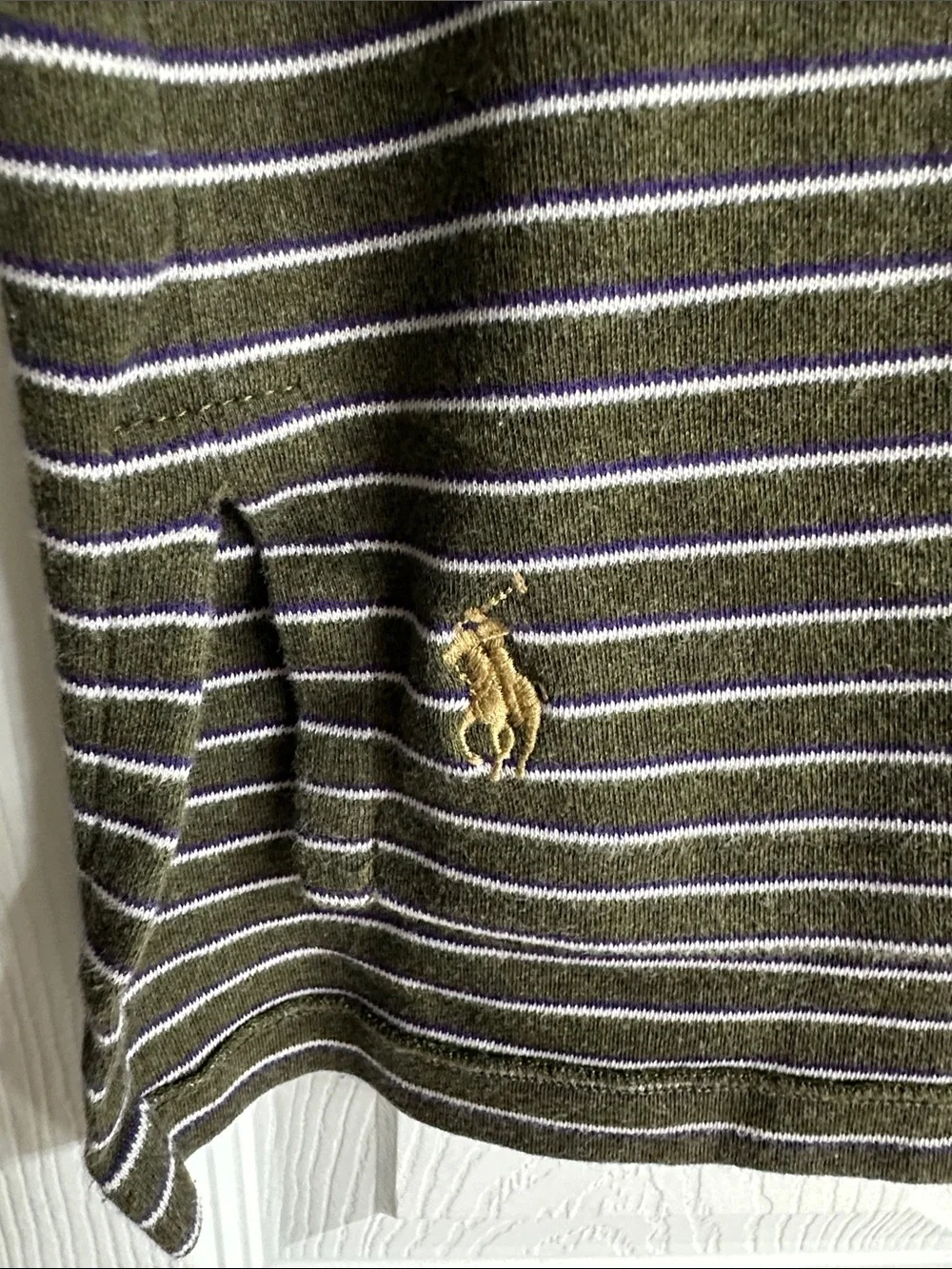 Polo by Ralph Lauren Olive Green and White Striped Polo